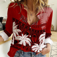 Personalised Fiji Day Women Casual Shirt Flying Fijians Masi Kesa Style - Red - Wonder Print Shop