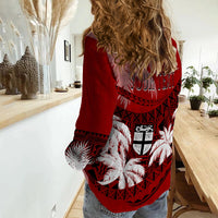 Personalised Fiji Day Women Casual Shirt Flying Fijians Masi Kesa Style - Red - Wonder Print Shop