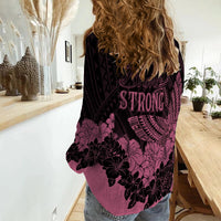 Polynesian Breast Cancer Awareness Women Casual Shirt Floral Butterfly - Wonder Print Shop