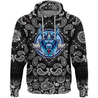 Viking Hoodie Wolf Head with Bandana Paisley Style RLT12 - Wonder Print Shop