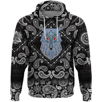 Viking Hoodie Wolf and Valknut with Bandana Paisley Style RLT12 - Wonder Print Shop