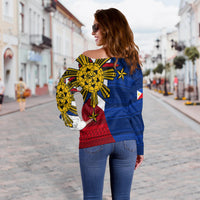 Filipino Off Shoulder Sweater Tribal Flag Style LT6 - Wonder Print Shop