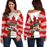 Christmas Moose Canada Women Off Shoulder Sweater Flag Style LT6 - Wonder Print Shop