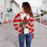 Christmas Moose Canada Women Off Shoulder Sweater Flag Style LT6 - Wonder Print Shop