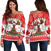 Christmas Moose Canada Women Off Shoulder Sweater 2022 LT6 - Wonder Print Shop