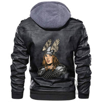 Viking Valkyrie In Metal Armor and Helmet Leather Jacket RLT12 - Wonder Print Shop