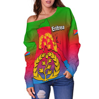 (Custom Personalised) Eritrea Women's Off Shoulder Sweater Gradient Color Flag With Map LT6 - Wonder Print Shop