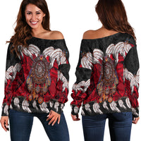 Native American Women's Off Shoulder Sweater Native Dreamcatcher LT6 - Wonder Print Shop