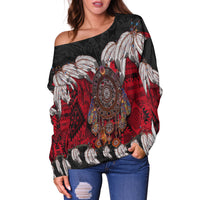 Native American Women's Off Shoulder Sweater Native Dreamcatcher LT6 - Wonder Print Shop