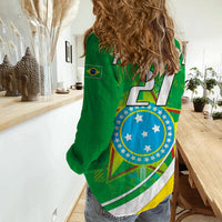 (Custom Personalised) Brazil Football Coat Of Arms Women Casual Shirt Canarinha Champions World Cup 2022 - Wonder Print Shop