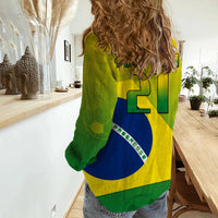 (Custom Personalised) Brasil Football Champions Flag With Soccer Ball Women Casual Shirt - Wonder Print Shop