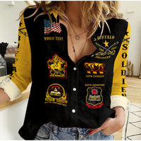 (Custom Personalised) Buffalo Soldiers Woman Casual Shirt African American Military Original Style - Black Gold LT8 - Wonder Print Shop