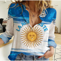 (Custom Personalised) Argentina Sol de Mayo La Albiceleste Flag Style Women Casual Shirt Blue - Wonder Print Shop
