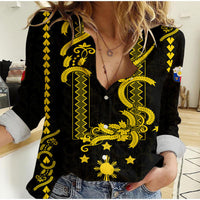 Philippines Women Casual Shirt Pechera With Side Barong Patterns - Wonder Print Shop