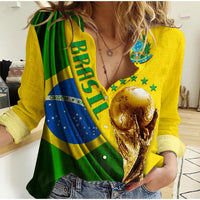 (Custom Personalised) Brasil Football Champions WC 2022 Women Casual Shirt - Wonder Print Shop