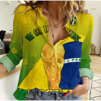(Custom Personalised) Brasil Football Champions Flag With Soccer Ball Women Casual Shirt - Wonder Print Shop