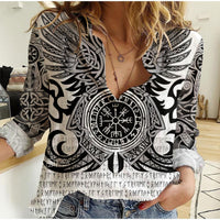 Women white casual shirt with Viking compass and knot graphic on front