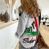 Women's casual shirt with long sleeves, large Independence Day Sudan print on back