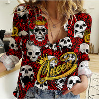 (Custom Personalised) Skull Rose Queen - Death Cannot Divide Us Women Casual Shirt - LT2 - Wonder Print Shop