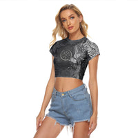 Viking Clothing Vegvisir With Raven Viking Compass Raglan Cropped T shirt RLT12 - Wonder Print Shop