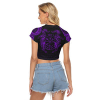 Viking Clothing Viking Compass Vegvisir Tattoo Purple Version Raglan Cropped T shirt RLT12 - Wonder Print Shop