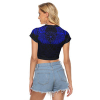 Viking Clothing Viking Odin's Celtic Two Ravens Blue Version Raglan Cropped T shirt RLT12 - Wonder Print Shop