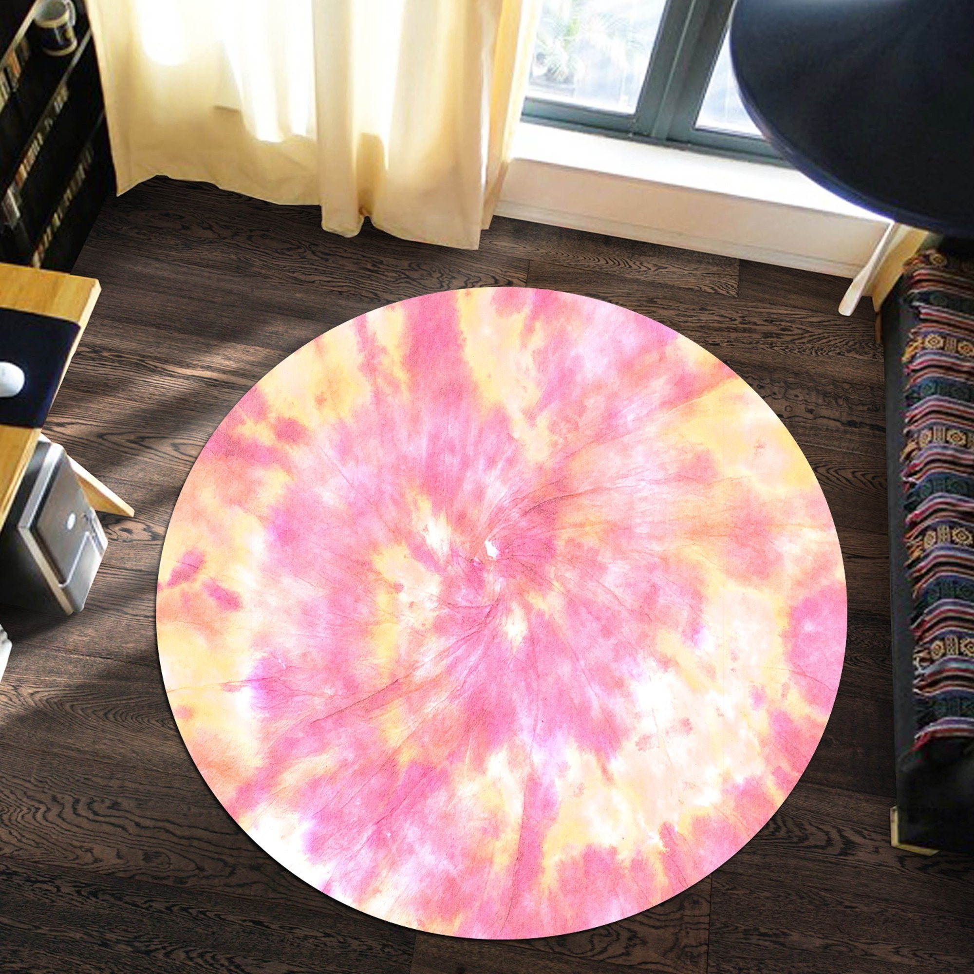african-carpet-yellow-pink-tie-dye-round-carpet