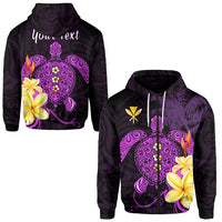 Custom Hawaii Turtle Zip Hoodie Hawaiian Flowers Version Purple Elegant LT13 - Wonder Print Shop