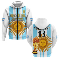 White pullover hoodie with custom back text and number 13, sun face graphic
