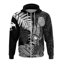 Custom Aotearoa Silver Fern Zip Up Hoodie Flying Krearea - Wonder Print Shop