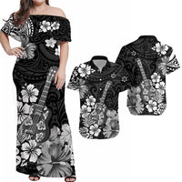 Hawaii Matching Hawaiian Shirt And Dress Polynesia Black Ukulele Flowers LT13 - Wonder Print Shop