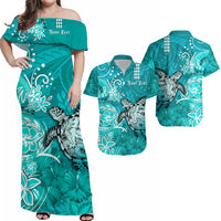 Personalised Hawaii Matching Hawaiian Shirt And Dress Polynesia Turquoise Sea Turtle Honu and Hibiscus LT13 - Wonder Print Shop