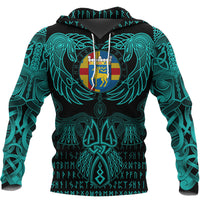 Viking Aaland Islands Hoodie Valknut of Odin Cyan RLT12 - Wonder Print Shop