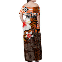 Back view of off-shoulder maxi dress, multicolor shark floral pattern