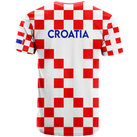 Croatia football T-shirt: red/white checkerboard back with 'CROATIA' text