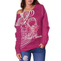 Custom Personalised Breast Cancer Pink Ribbon Butterfly Polynesian Pink Version Women Off Shoulder Sweater LT12 - Wonder Print Shop