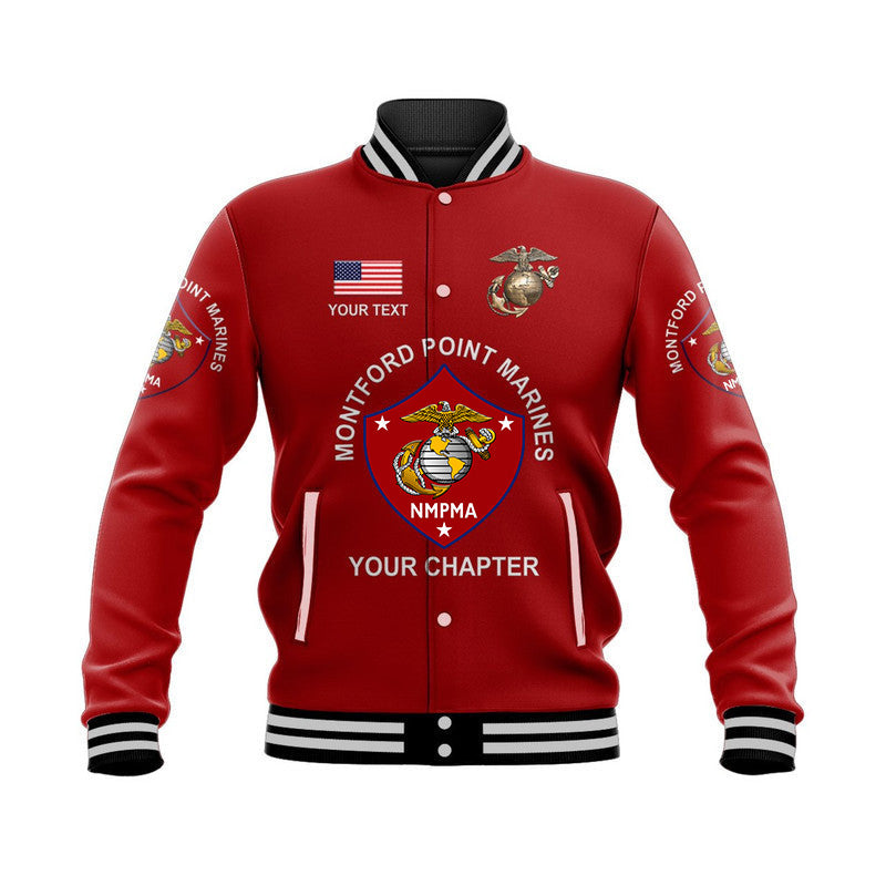 (Custom) Montford Point Marines Baseball Jacket Shirt African-American Marine Corps Original - Red LT8