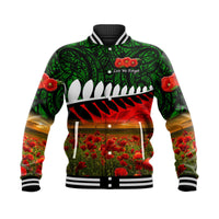 New Zealand Maori ANZAC Baseball Jacket Poppy Vibes Green LT8 - Wonder Print Shop