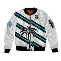 (Custom Text And Number) Fiji Rugby Tapa Pattern Fijian 7s White Sleeve Zip Bomber Jacket - Wonder Print Shop