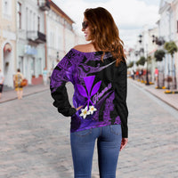Custom Personalised Hawaii Turtle With Plumeria Leaf Purple Women Off Shoulder Sweater LT12 - Wonder Print Shop