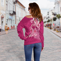 Custom Personalised Breast Cancer Pink Ribbon Butterfly Polynesian Pink Version Women Off Shoulder Sweater LT12 - Wonder Print Shop