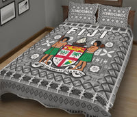 Fiji Quilt Bed Set Pattern - Fijian Tapa Pattern Grey LT13 - Wonder Print Shop