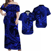 Polynesian Matching Hawaiian Shirt And Dress Blue Hawaiian Tribal Hammerhead Shark - Wonder Print Shop