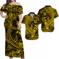 Polynesian Matching Hawaiian Shirt And Dress Gold Hawaiian Tribal Hammerhead Shark - Wonder Print Shop