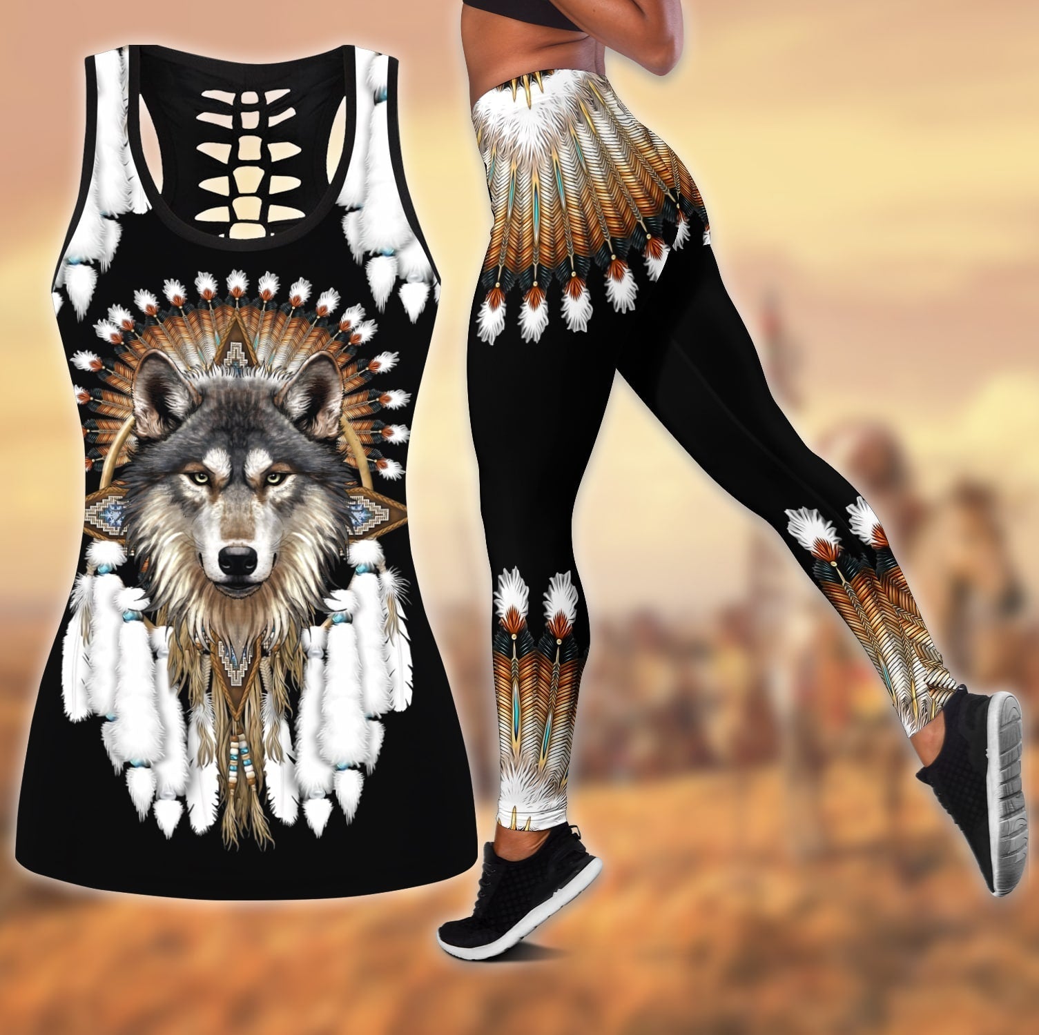 native-american-3d-all-over-printed-leggings-combo-hollow-tank-top-and-leggings