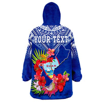 (Custom Personalised) Guam Chamorro Guaman Latte Stone Tropical Flowers Blue Version Wearable Blanket Hoodie - Wonder Print Shop
