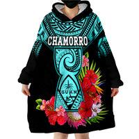 (Custom Personalised) Guam Chamorro Guaman Latte Stone Tropical Flowers Turquoise Style Wearable Blanket Hoodie - Wonder Print Shop