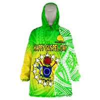 (Custom Personalised) Happy Mangaia Gospel Day Cook Islands Coat Of Arms Polynesian Pattern Wearable Blanket Hoodie - Wonder Print Shop