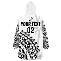 (Custom Text And Number) Fiji Rugby Fijian Cibi Dance Tapa Pattern White Wearable Blanket Hoodie - Wonder Print Shop