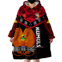 (Custom Text And Number) Papua New Guinea Rugby PNG Kumuls Bird Of Paradise Black Wearable Blanket Hoodie - Wonder Print Shop